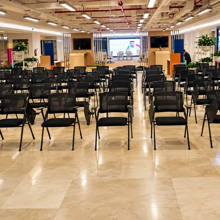 Black conference chairs Setup Dubai 2026