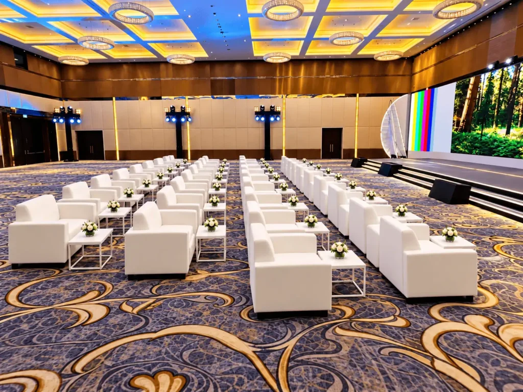 Luxurious Conference Hall with Floral Seating